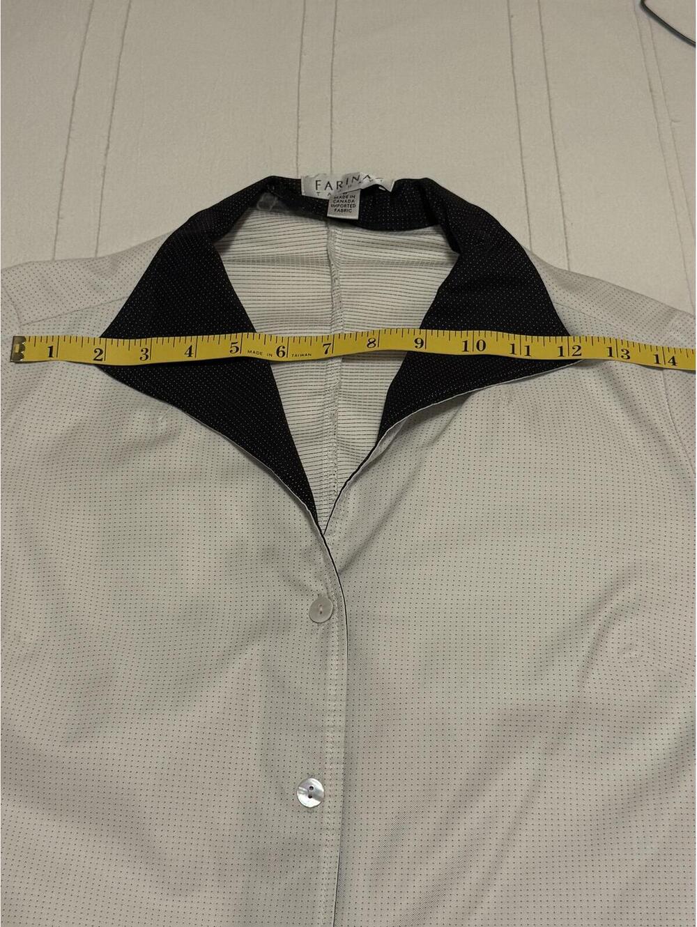 Farinaz Taghavi White Tailored Blouse w/ Black Contrast Collar & Cuffs Size 6 - Picture 8 of 9